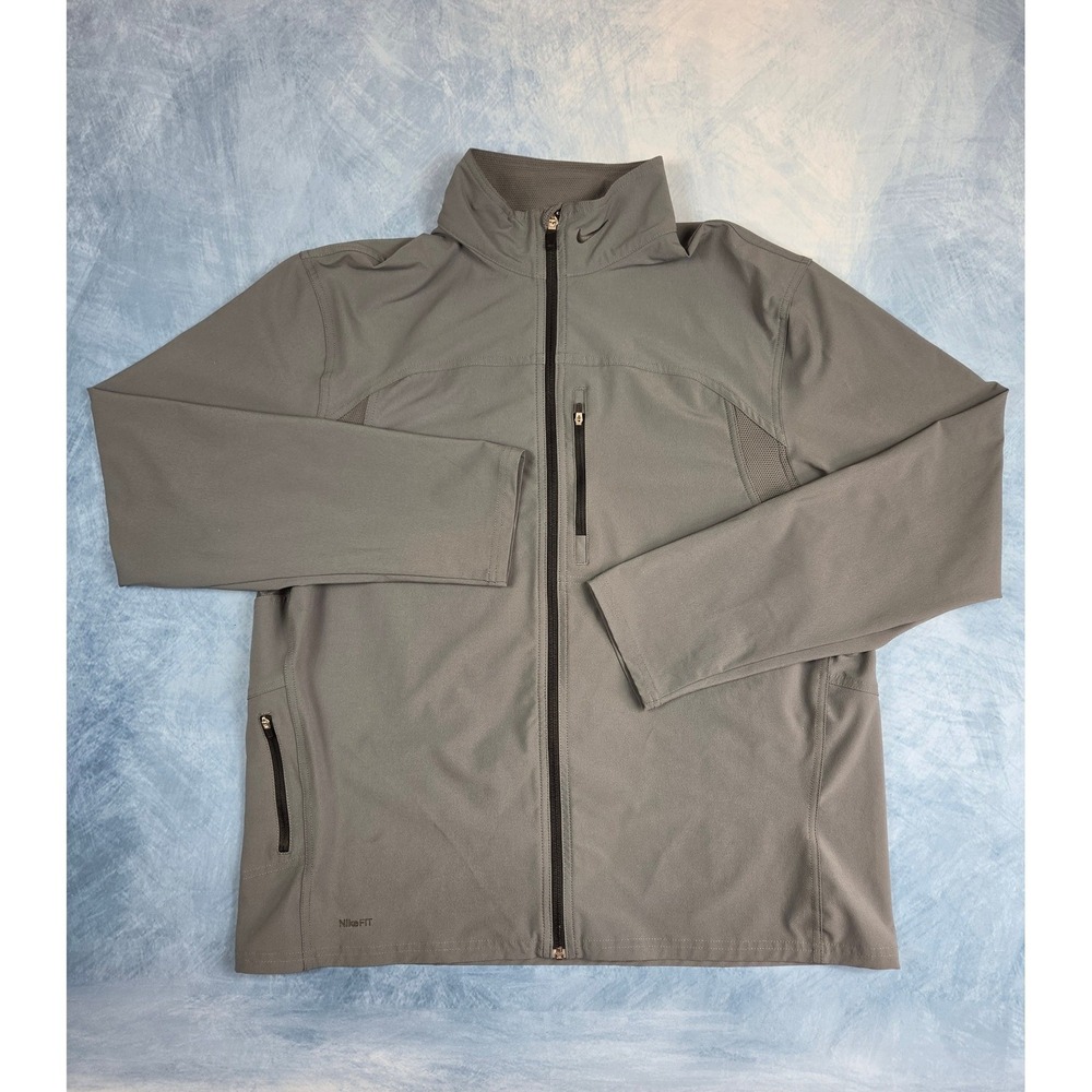 Nike Fit Dry Mens XL Grey Full Zip Mock Neck Active Track Jacket Mesh Vents